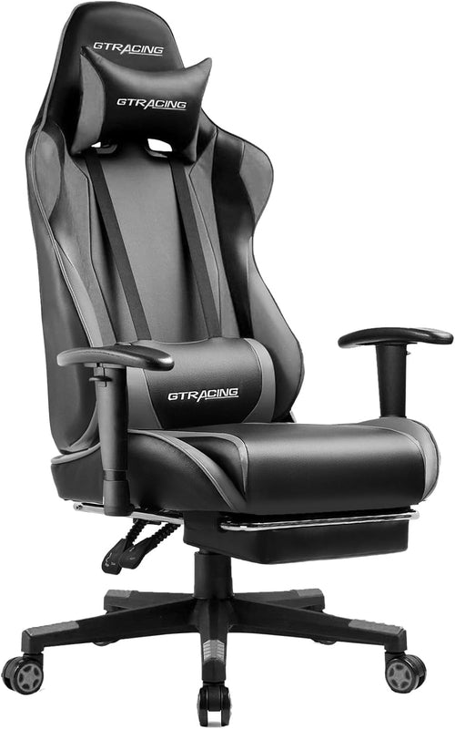 Ergonomic Gaming Chair With Retractable Footrest & 3D Armrests – Gray