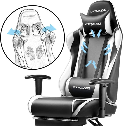 White Ergonomic Gaming Chair With Retractable Footrest & Adjustable Height