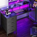 47" Gaming Desk With RGB LED Lights, Power Outlets & Storage Drawers