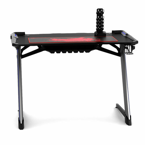Z-Shaped RGB Gaming Desk With Cup Holder, Headphone Hooks & USB Rack – 120cm