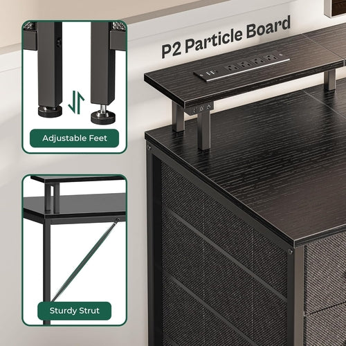 47" Gaming Desk With RGB LED Lights, Power Outlets & Storage Drawers