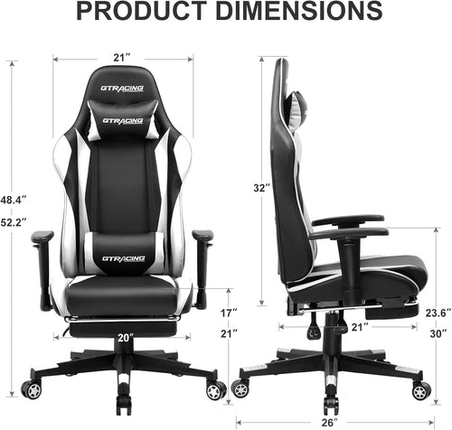 White Ergonomic Gaming Chair With Retractable Footrest & Adjustable Height