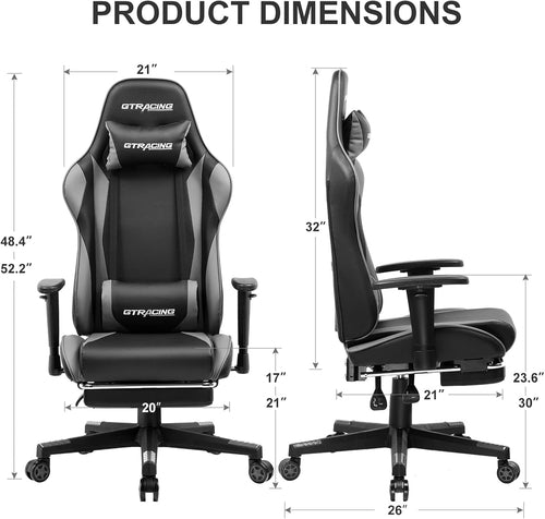 Ergonomic Gaming Chair With Retractable Footrest & 3D Armrests – Gray