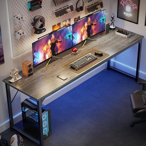 80 Inch Grey Gaming And Office Desk With Storage System