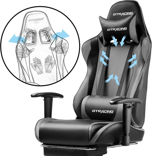 Ergonomic Gaming Chair With Retractable Footrest & 3D Armrests – Gray