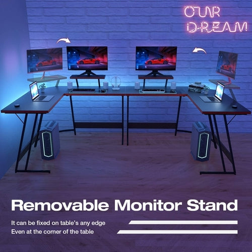 L Shaped Gaming Desk With Monitor Riser 51 Inch Corner Desk