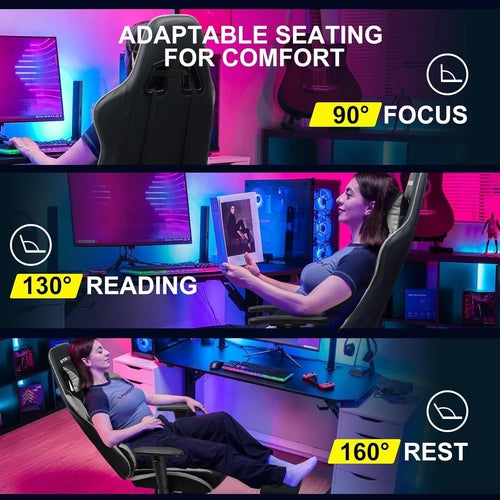 Ergonomic Gaming Chair With Retractable Footrest & 3D Armrests – Gray