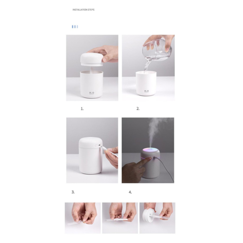 Mini Aromatherapy Humidifier & Essential Oil Diffuser – USB, 300ml, Night Light
