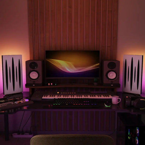 RGB LED Desktop Lamp & Acoustic Panel Stand – Gaming Room & Studio Ambiance