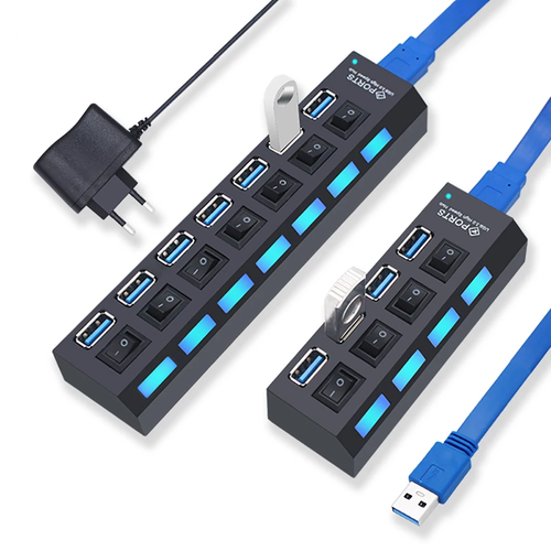 USB 3.0 Hub – 4 or 7 Port Splitter With Individual On/Off Switches