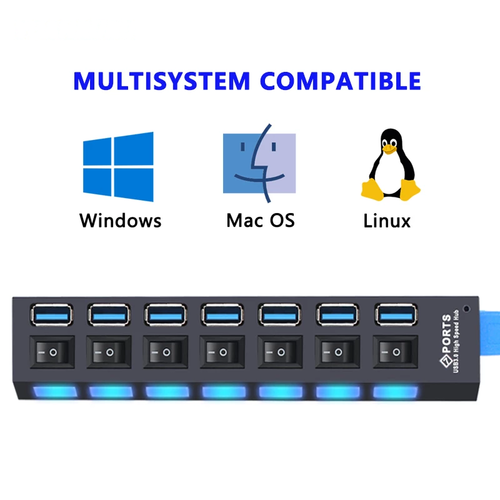 USB 3.0 Hub – 4 or 7 Port Splitter With Individual On/Off Switches