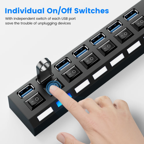 USB 3.0 Hub – 4 or 7 Port Splitter With Individual On/Off Switches