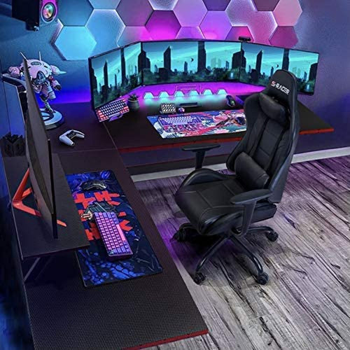 L Shaped Gaming Desk With Monitor Riser 51 Inch Corner Desk